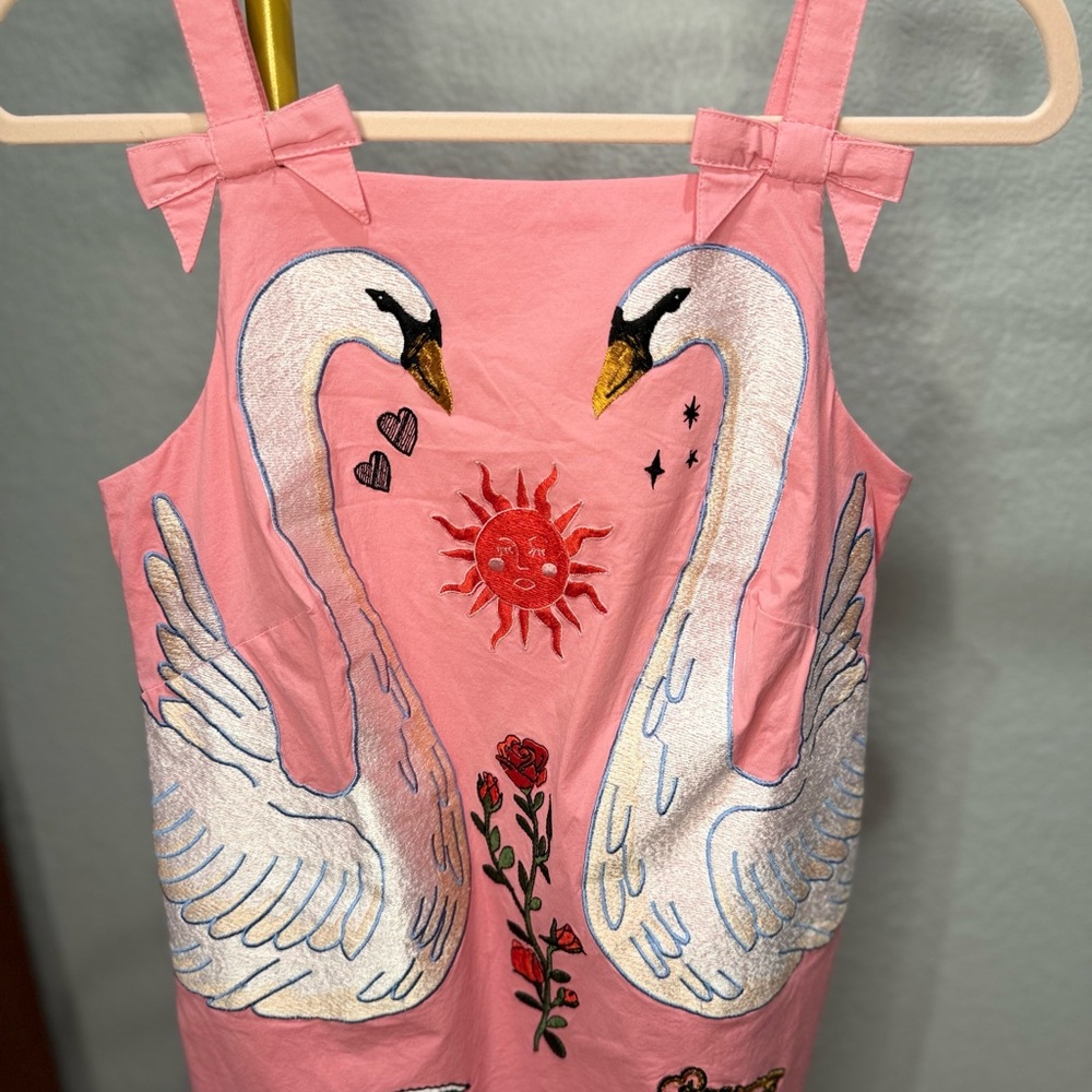 Anthropologie Maeve Pink Swan Embroidered Dress XS - Picture 10 of 10